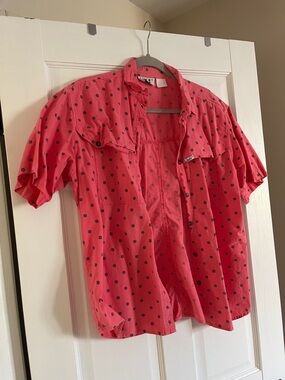 Women's Short Sleeve Pink Polka Dot Shirt - Unbranded
